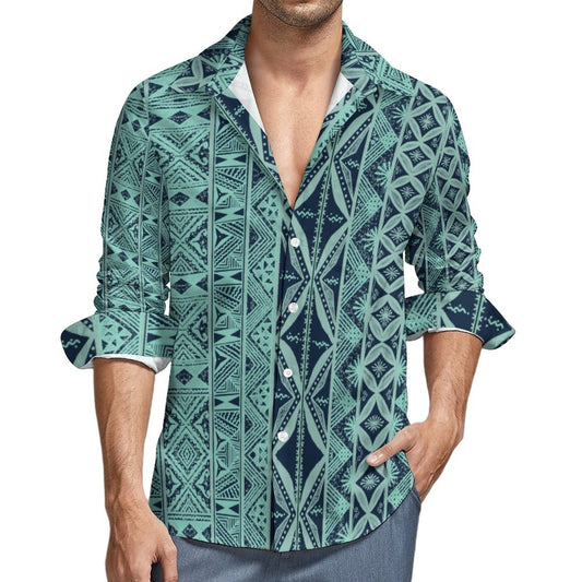Chemise mata fond bleu imprimée gatu