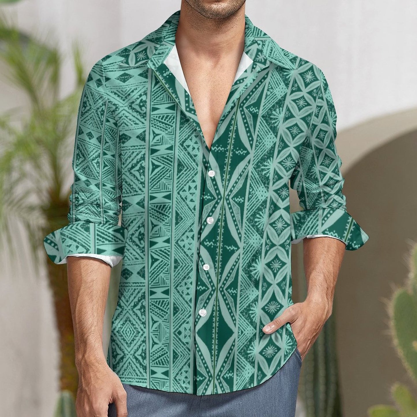 Chemise mata vert foncé imprimée gatu