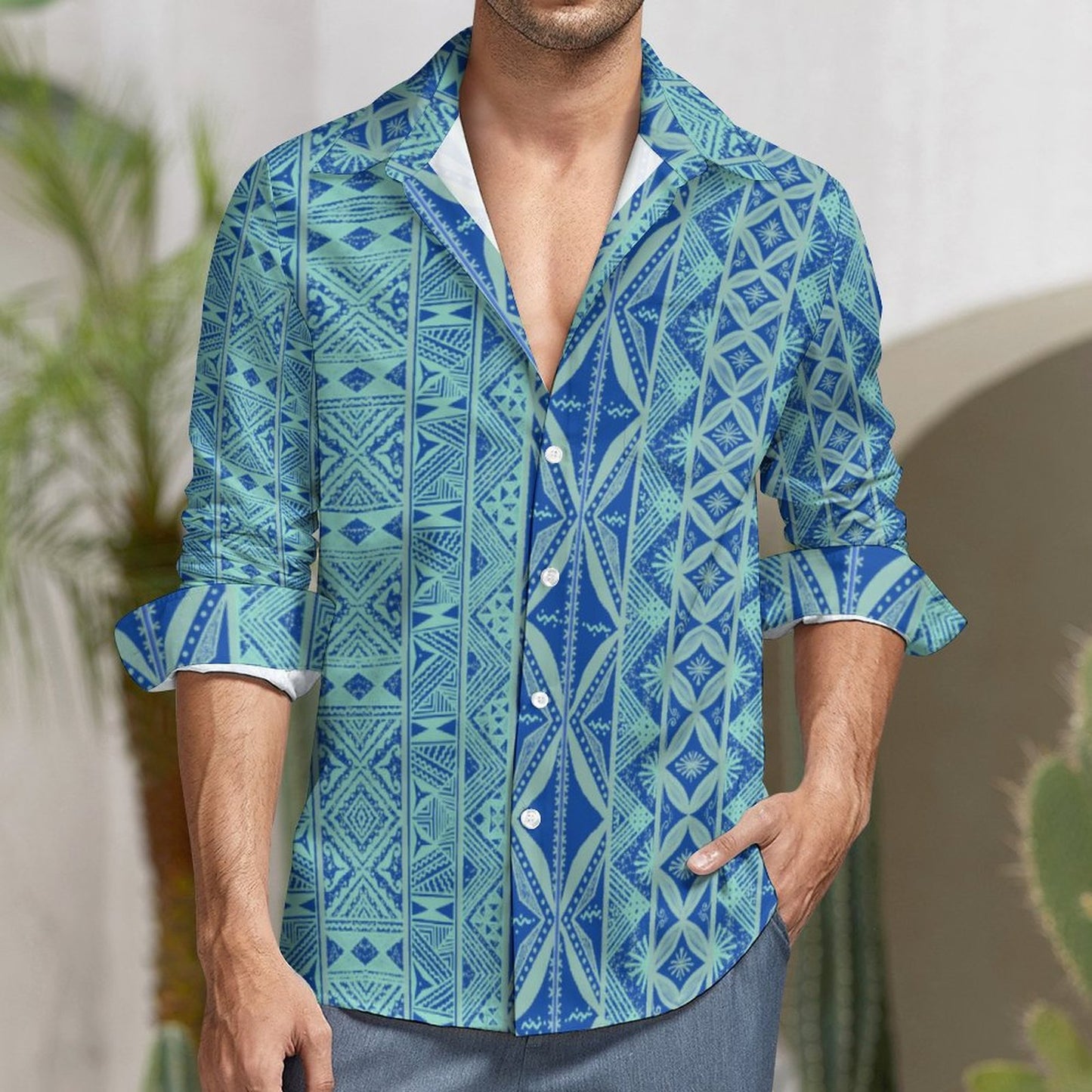 Chemise mata bleu imprimée gatu