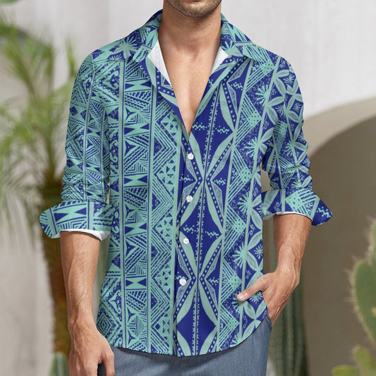 Chemise mata bleu foncé imprimée gatu