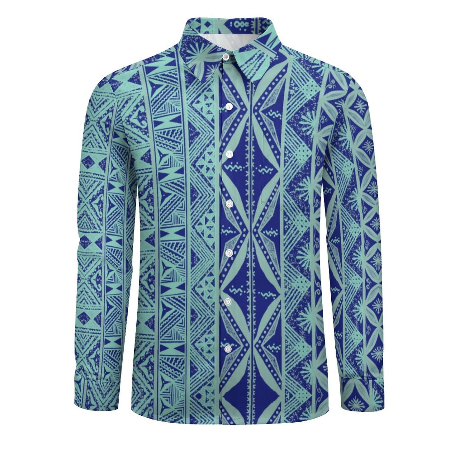 Chemise mata bleu foncé imprimée gatu