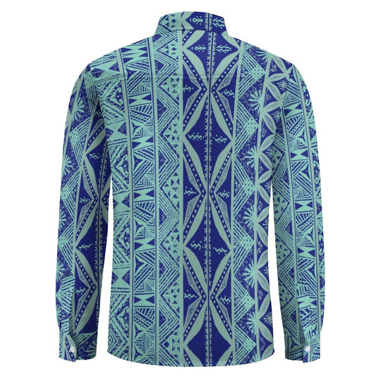 Chemise mata bleu foncé imprimée gatu