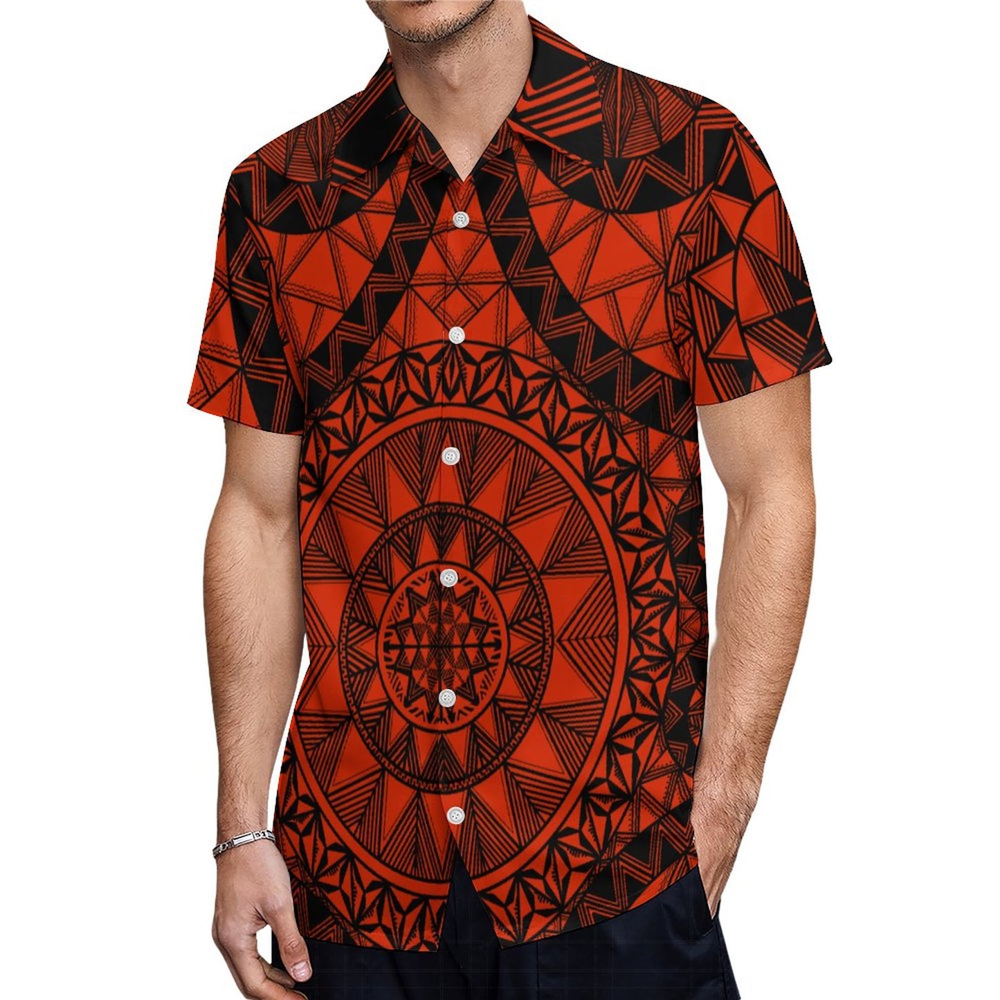Chemise rouge polé imprimé gatu
