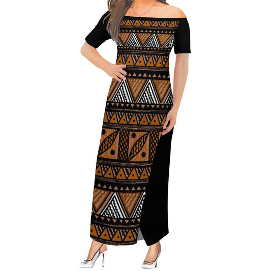 Robe longue noire motif gatu