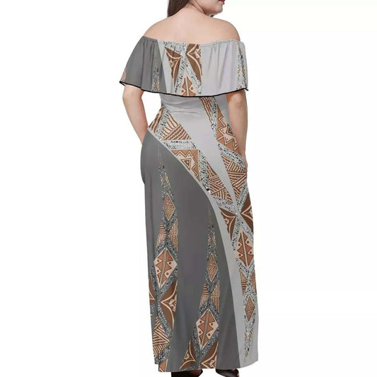 Robe longue bicolore Gris claire/foncé imprimée