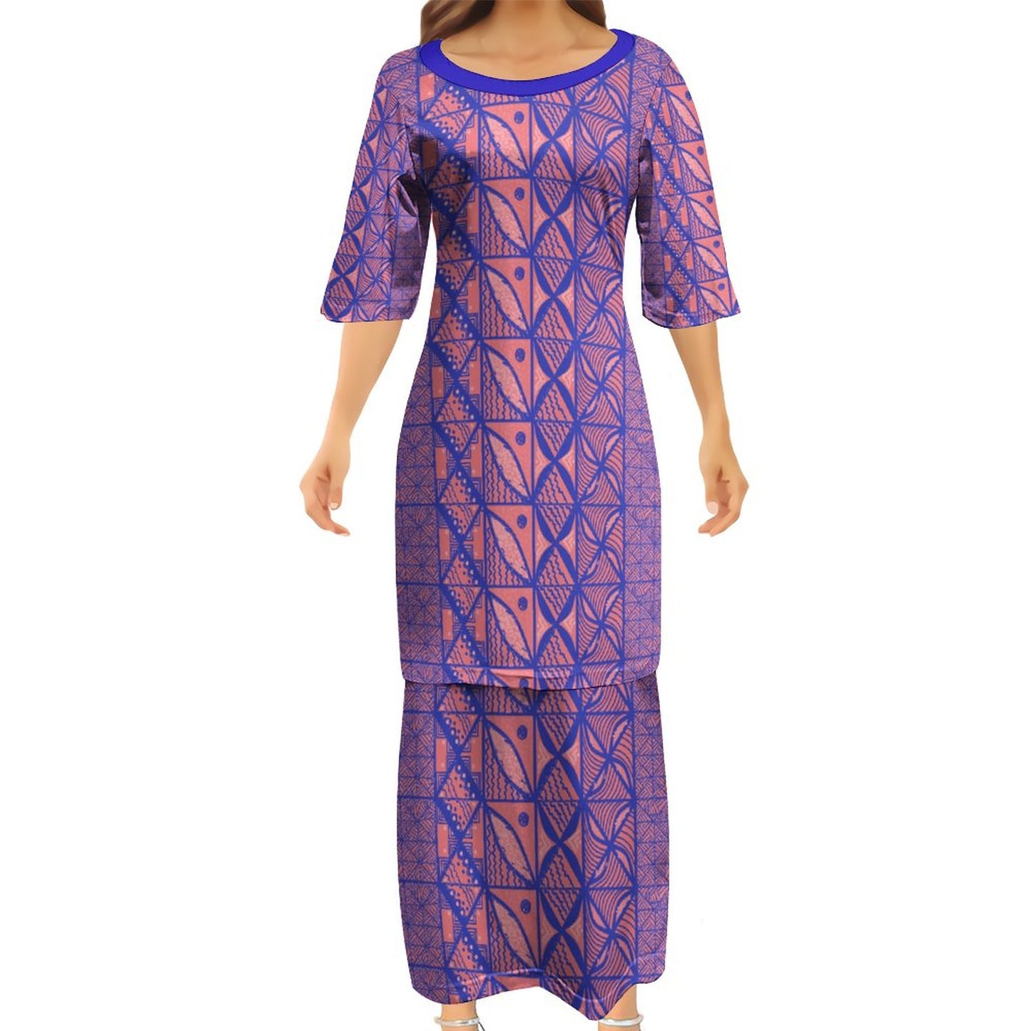 Ensemble haut/jupe bleu motif gatu