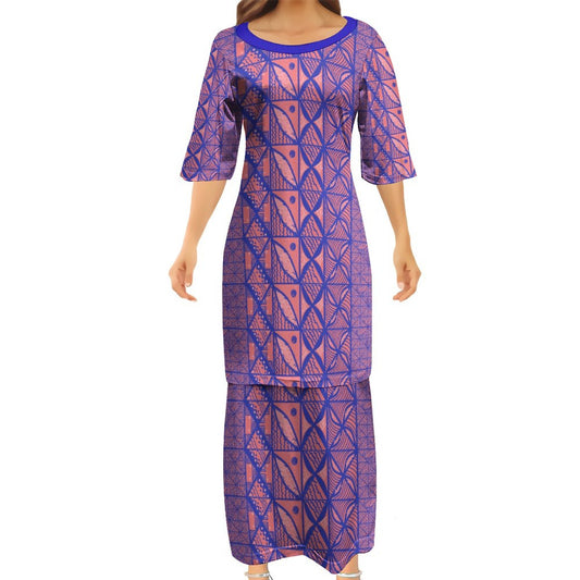 Ensemble haut/jupe bleu motif gatu