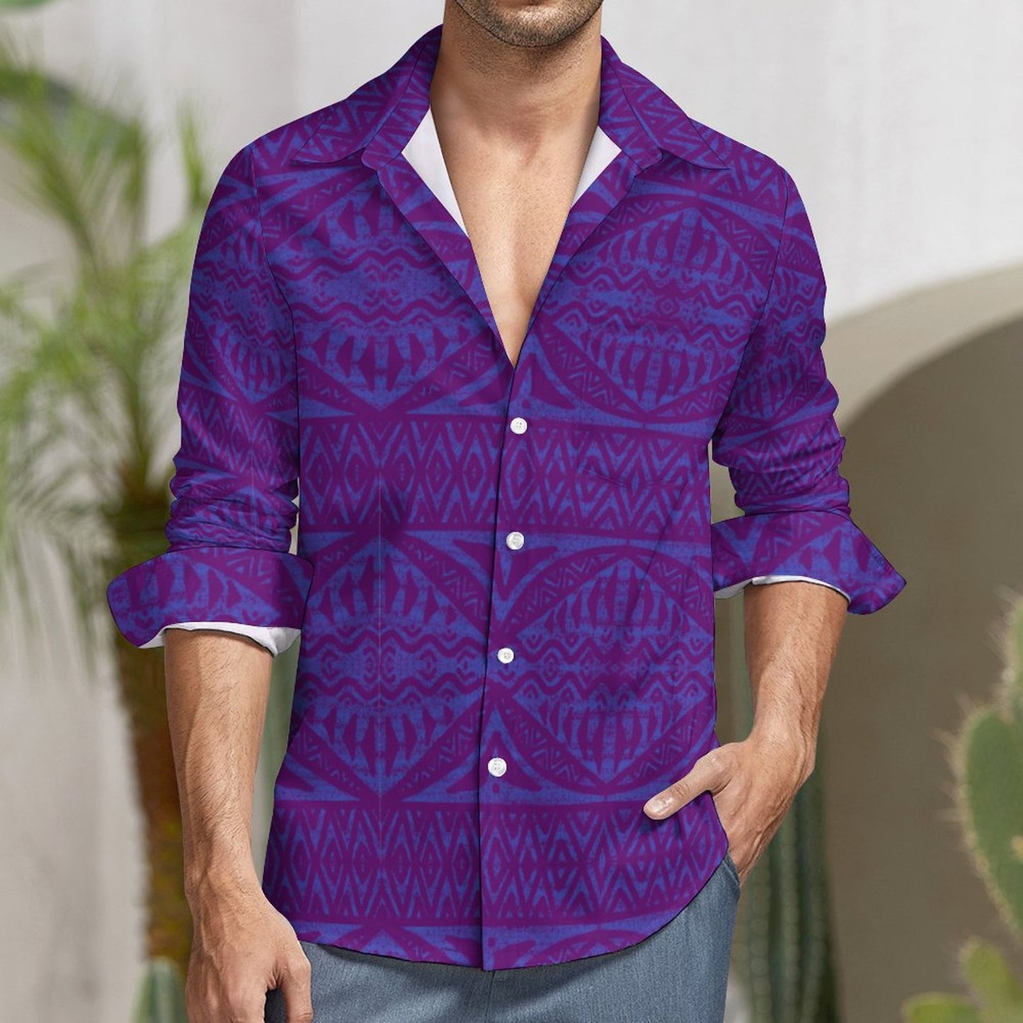 Chemise kalaga violet imprimé gatu