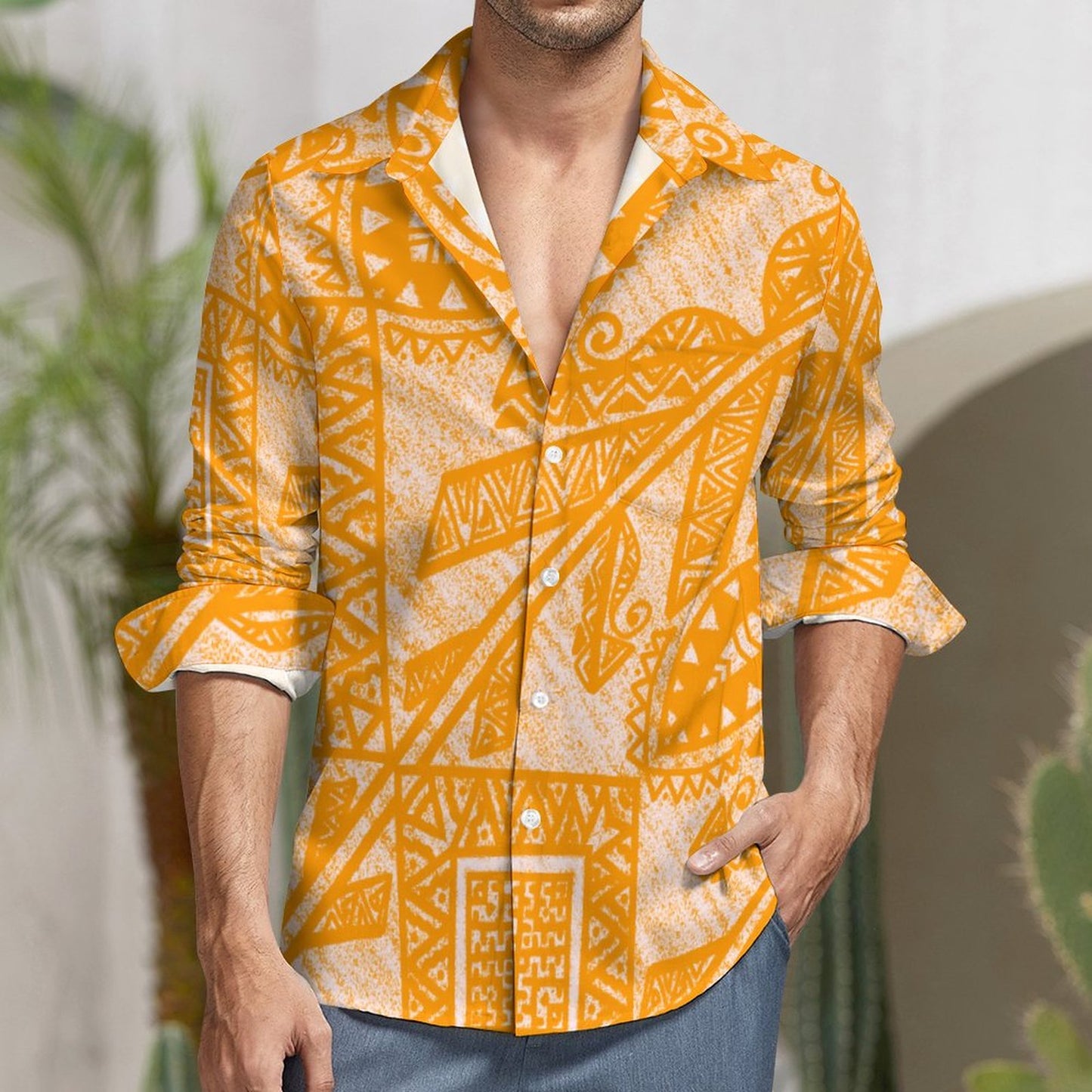 Chemise kalaga jaune imprimé gatu