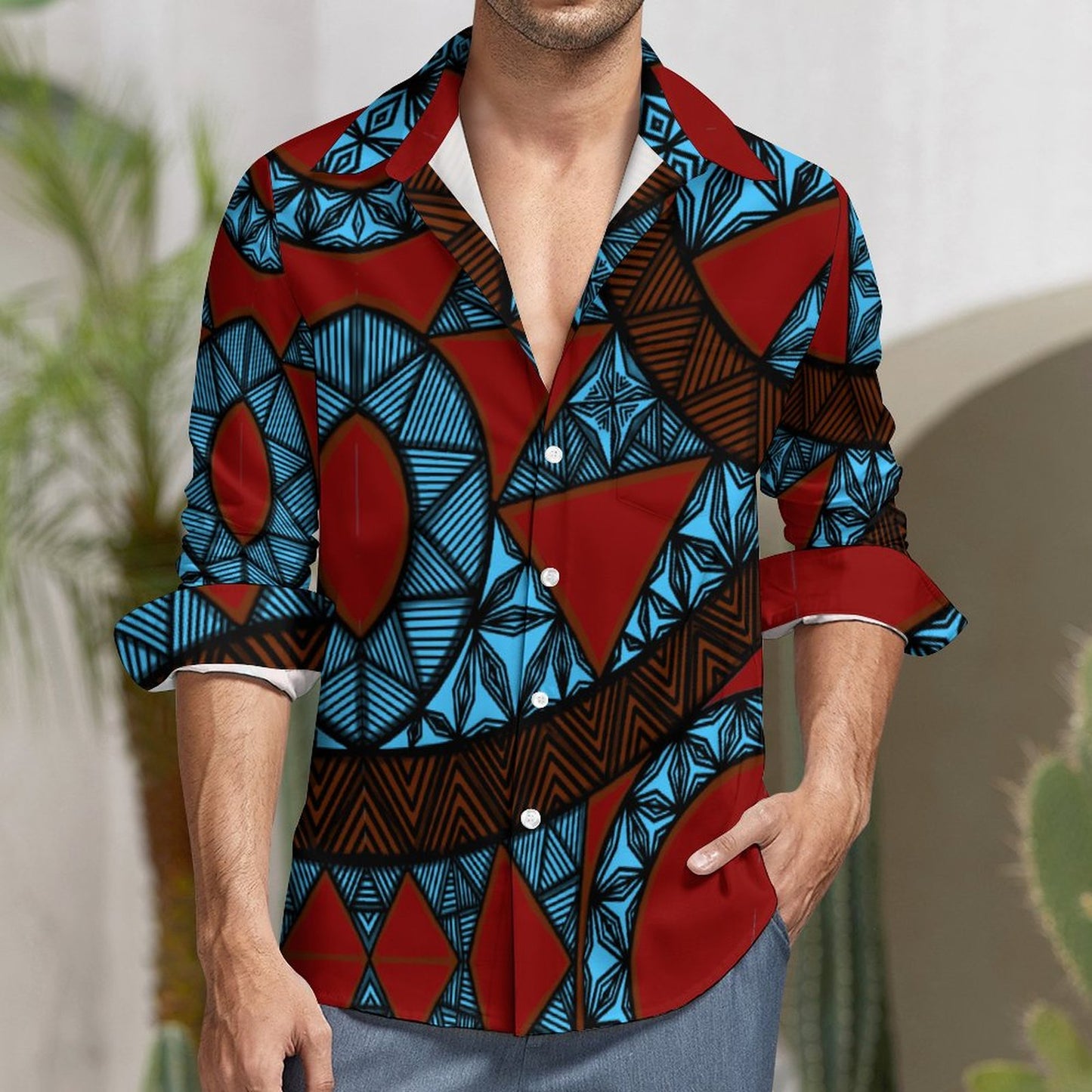 Chemise bleu matatoa imprimé gatu