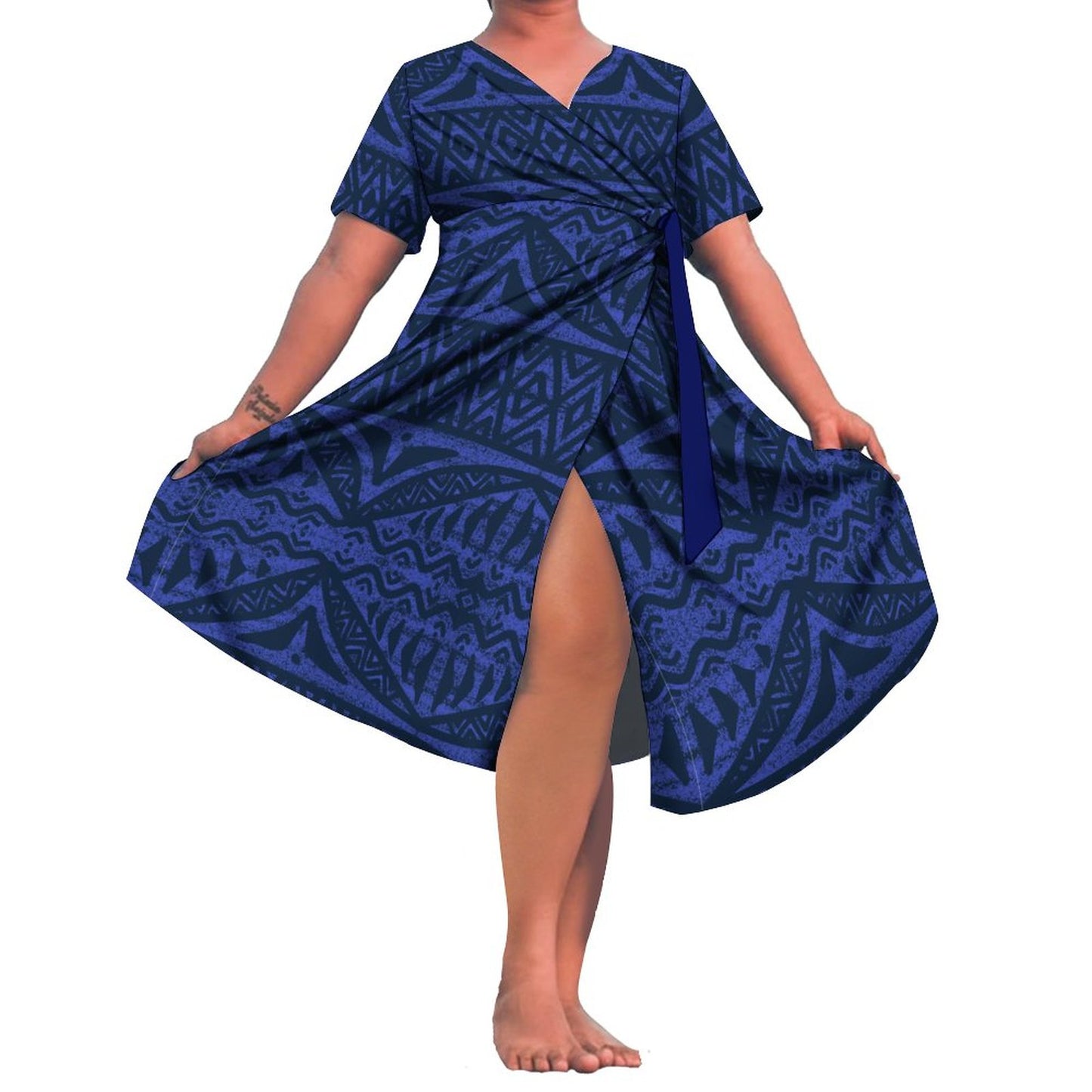 Robe Ismé cache-coeur imprimée bleu