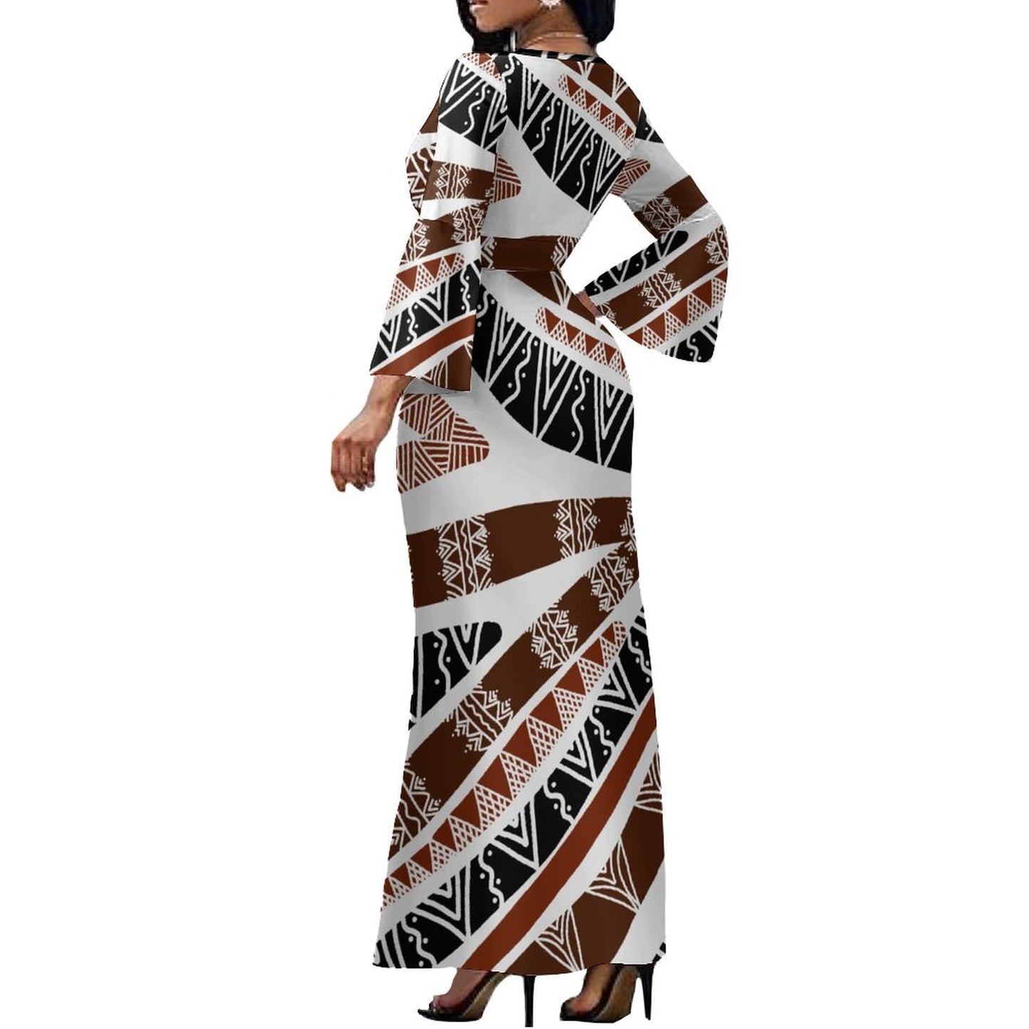 Robe longue blanc col croisé/motif gatu
