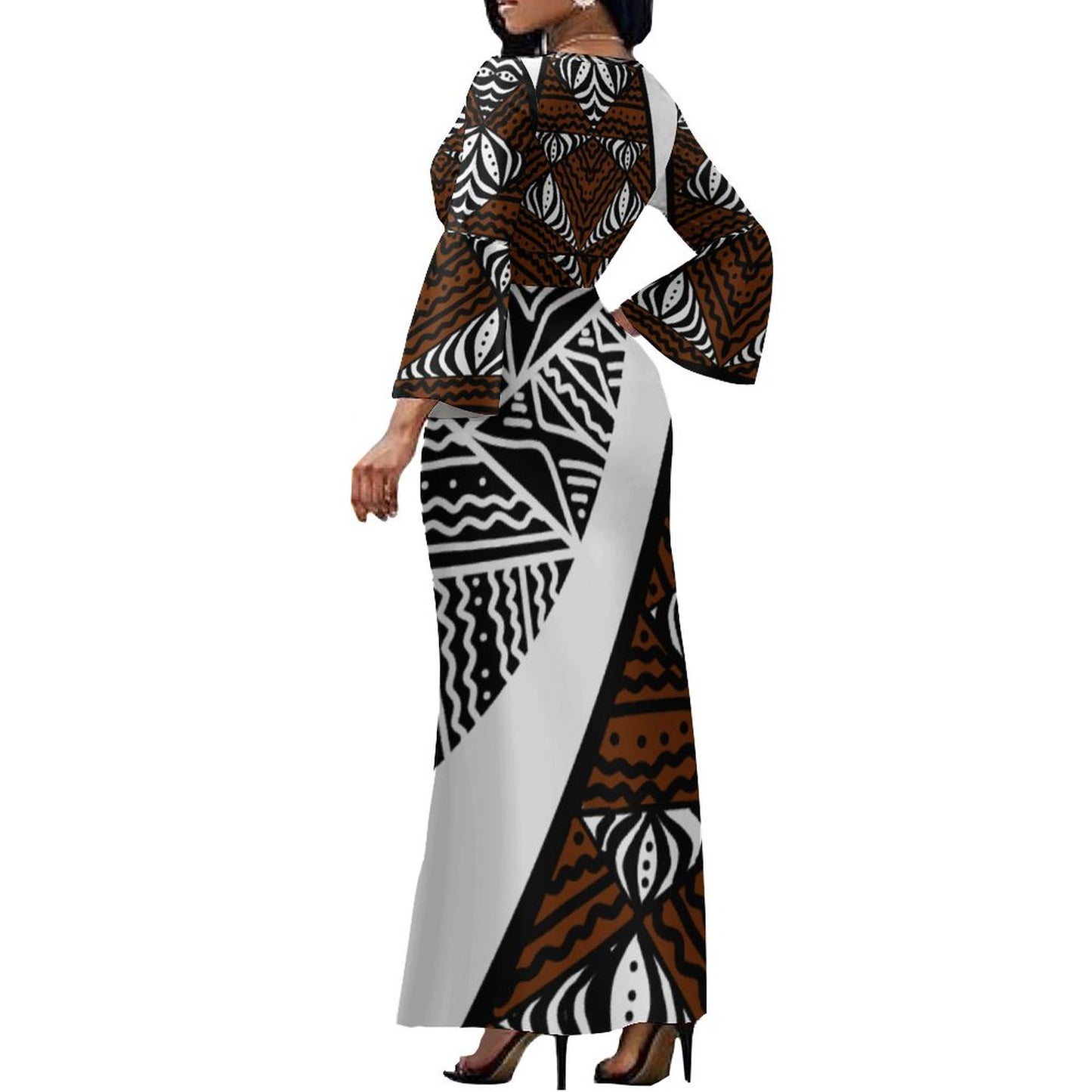 Robe longue col croisé/motif gatu