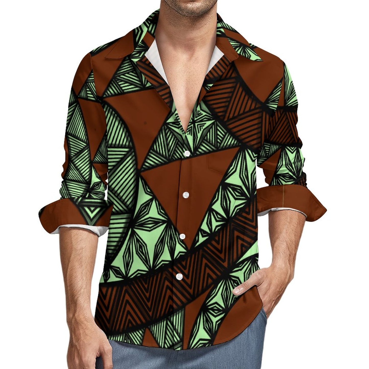 Chemise matatoa vert imprimé gatu
