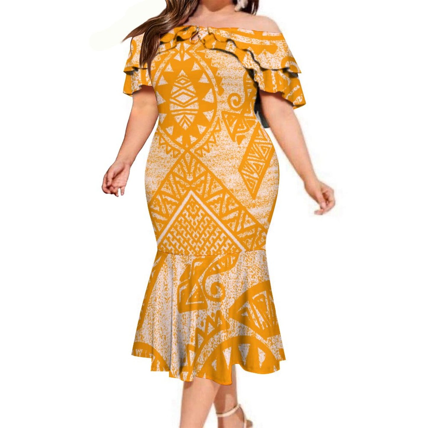 Robe volante imprimée jaune