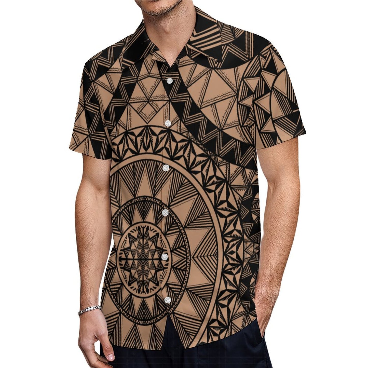 Chemise caramel polé imprimé gatu