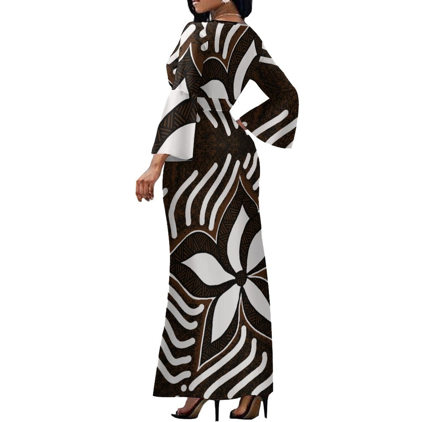 Robe longue col croisé/motif fleur gatu