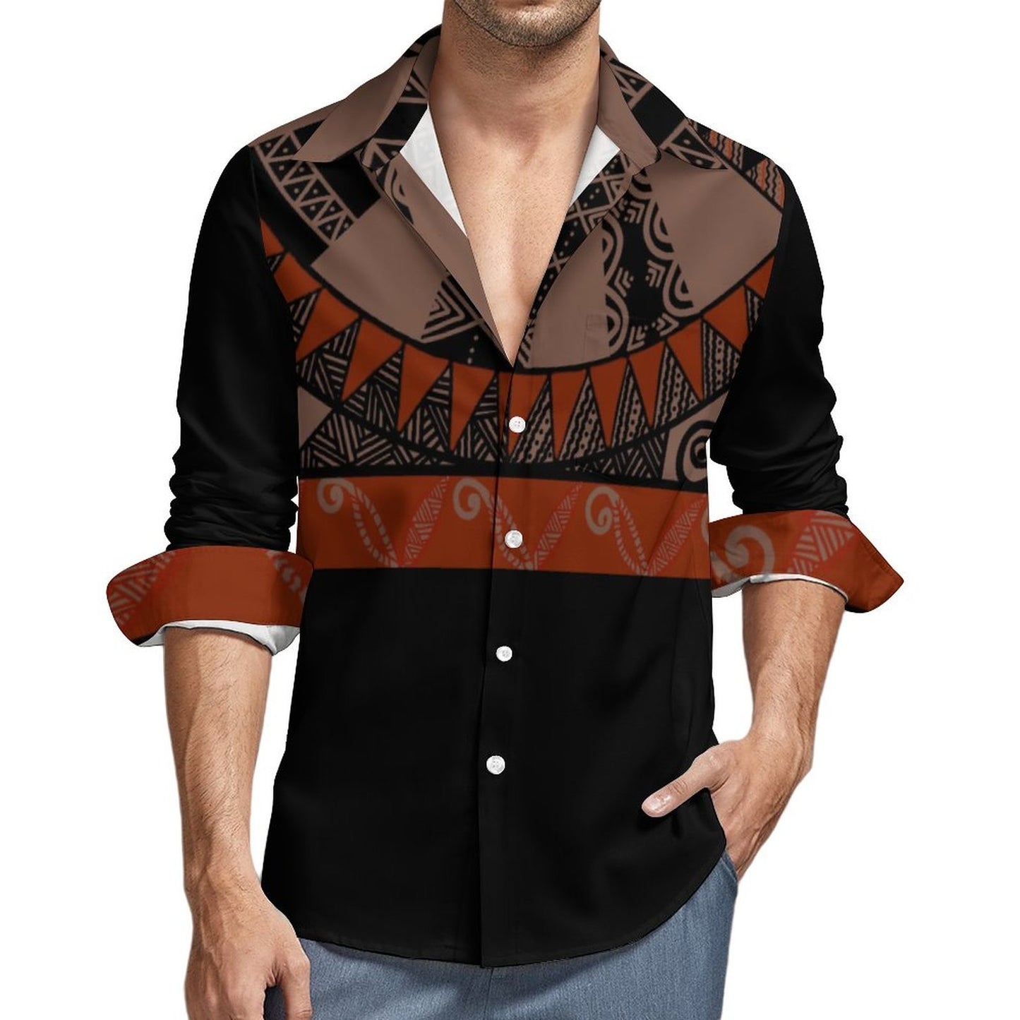Chemise mata noir bicolore imprimée gatu