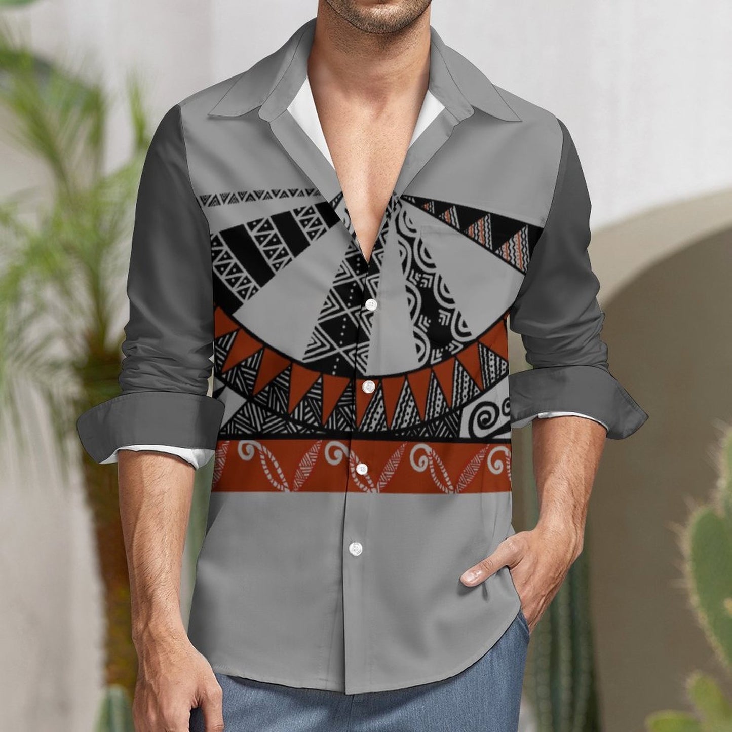 Chemise mata gris bicolore imprimée gatu