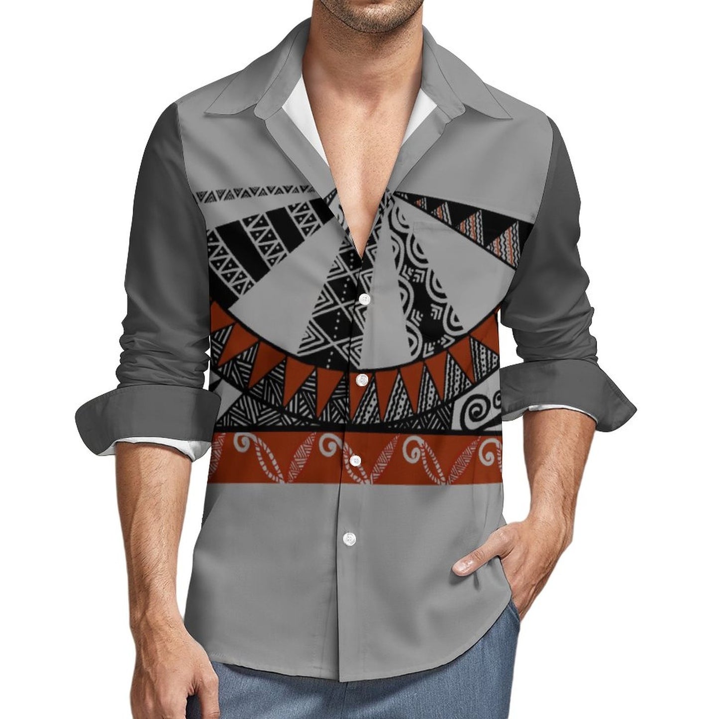 Chemise mata gris bicolore imprimée gatu